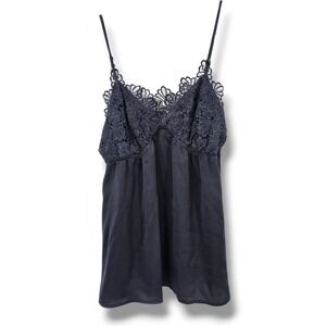 Hudson Gray Lace Trim Cami Top‎ Sleeveless Navy Blue L